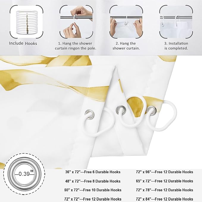 Yellow Bow Shower Curtain, Yellow and White Modern Aesthetic Bowknot with Polka Dot Cute Girly Bathroom Curtain Waterproof Fabric Machine Washable with Hooks, 48" Wx72 L