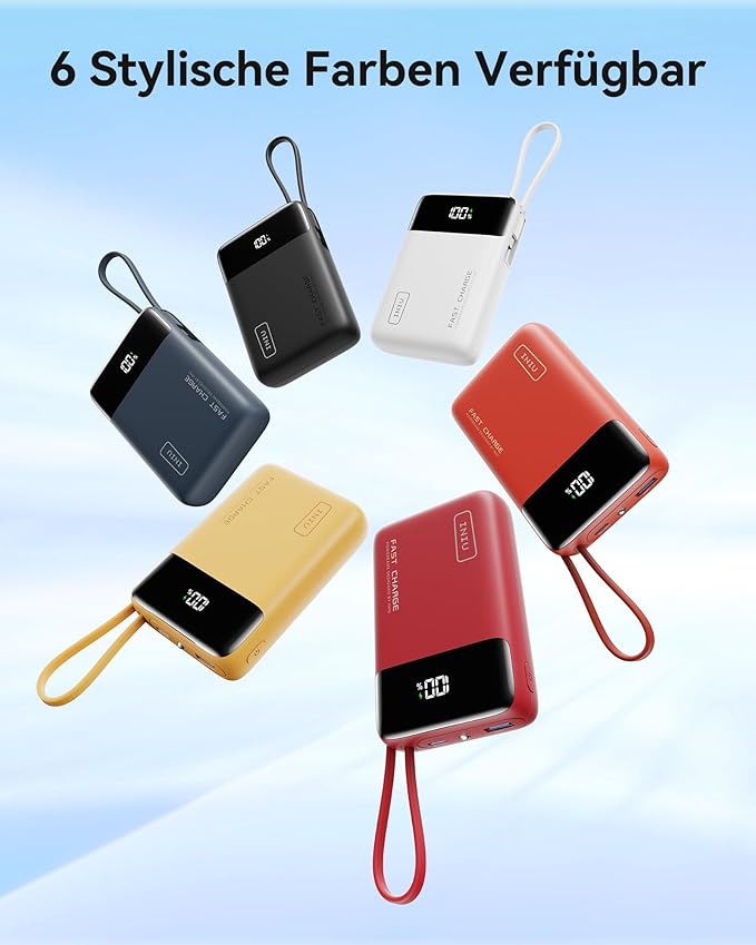 INIU 20000mAh Power Bank, Small Portable Charger, 45W PD Fast Charging Battery Pack with Build in USB-C Cable, Travel Phone Charger for iPhone 17 16 15 14 Air Samsung S25 S24 Google iPad Xiaomi, White