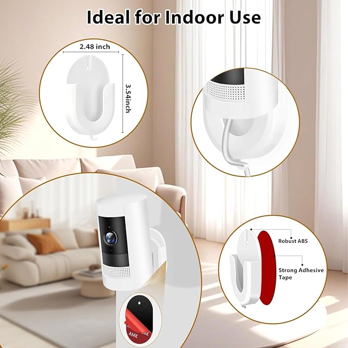 No Drill Wall Mount Compatible with Stick Up Cam and Ring/Indoor Cam & Indoor Cam Plus, Strong Adhesive and No Screws Indoor Camera Mount(3Pack,White)
