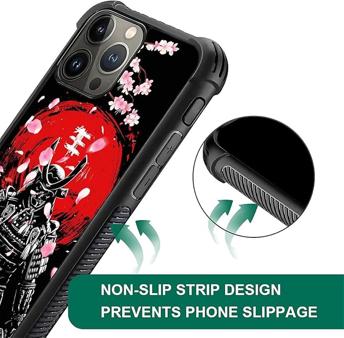 for iPhone 15 Pro Case, Sakura Japanese Samurai Pattern Graphic Design Girl Boy Soft Silicone Hard Acrylic Shock Protection for iPhone 15 Pro