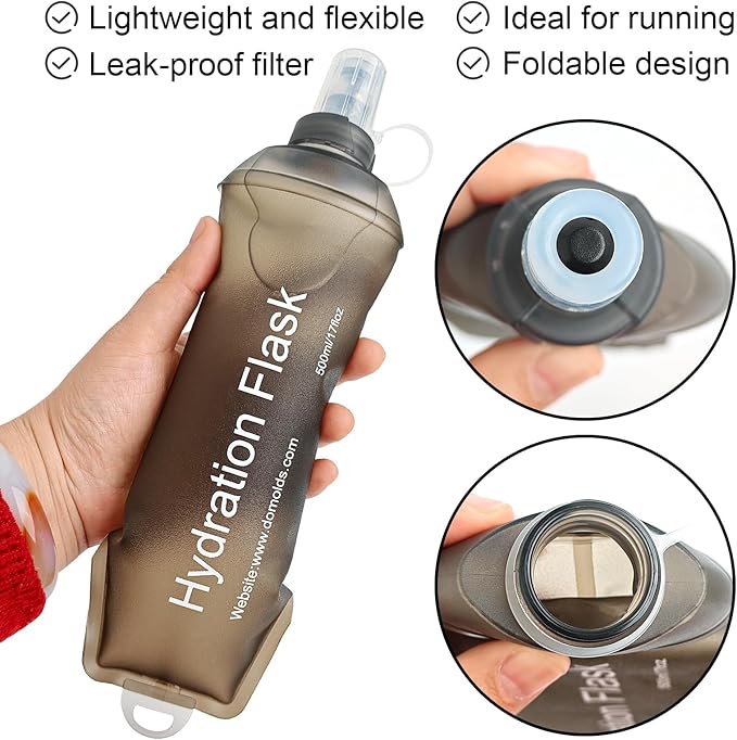 WILDREEDS 250ml Soft Flask, TPU Collapsible Soft Water Bottle for Hydration Pack, Running Vest, Folding Water Bottle for Hiking Cycling Climbing-2Pcs, Grey