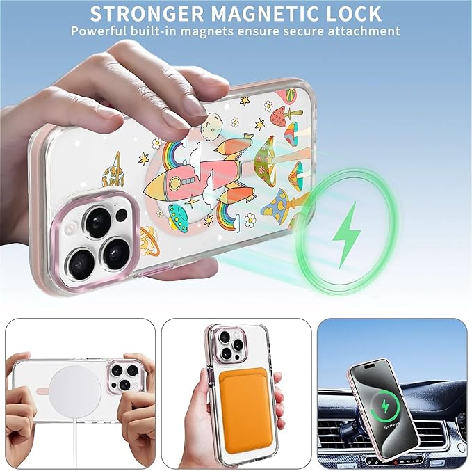 Case for iPhone 13 Pro,[Compatible with MagSafe],Spaceship Mushroom Phone Case Design，for Women Girls Magnetic Clear Cover - Slim, Sleek, & Shockproof Protection