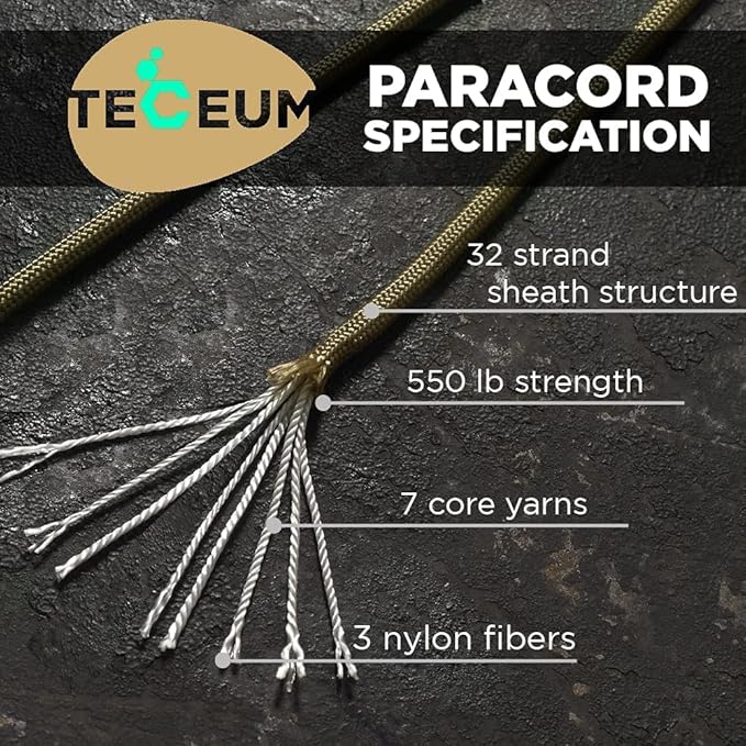 TECEUM Reflective Paracord Rope 1000 – 1000ft/200ft/100ft/50ft – 40+ Colors – Glow in The Dark – para Cord – Utility Rope for Survival, Hunting & Camping Gear – Nylon String, Camping Rope, Tent Cord