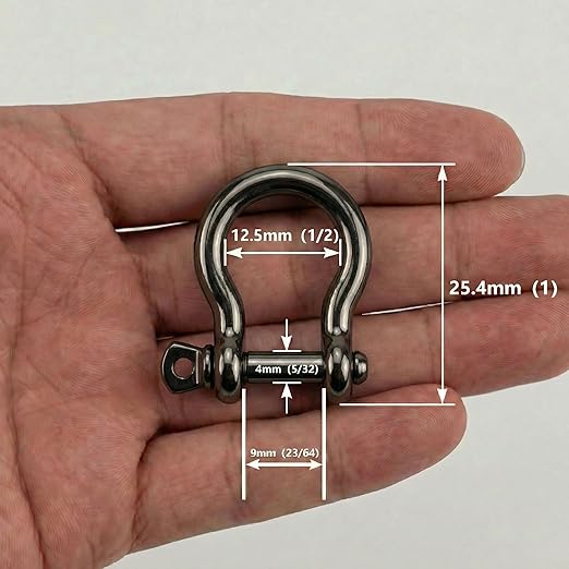 Black Nickel 5/32" Bow Shackle, 5 Pack with Tool, 1433lbs D-Ring Shackle Clasp, Small Stainless Style Anchor Shackle for Paracord Bracelet, Survival Gear