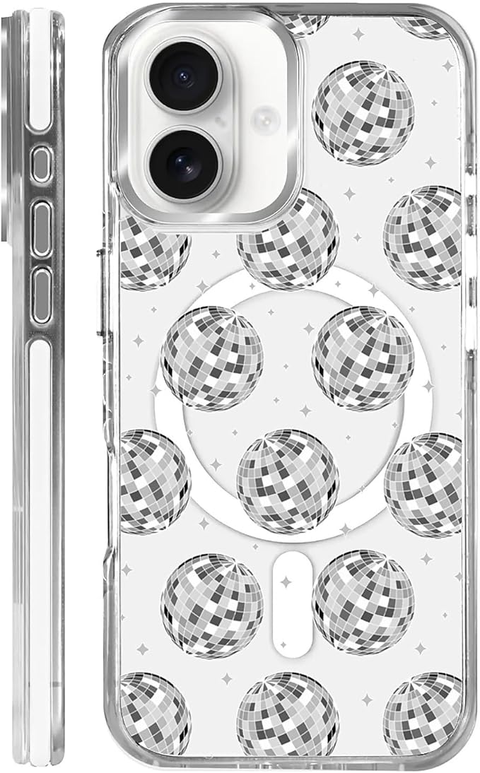 Case for iPhone 16,[Compatible with MagSafe],Disco Ball Grayish White Phone Case Design，for Women Girls Magnetic Clear Cover - Slim, Sleek, & Shockproof Protection