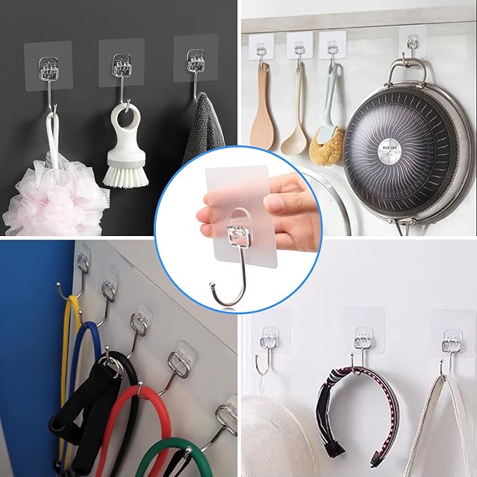 Antimbee 40-Pack Adhesive Hooks for Hanging, Heavy Duty Hooks 37 lb(Max), Adhesive Wall Hanger fit Home, Bathroom, Kitchen, Office and Outdoor