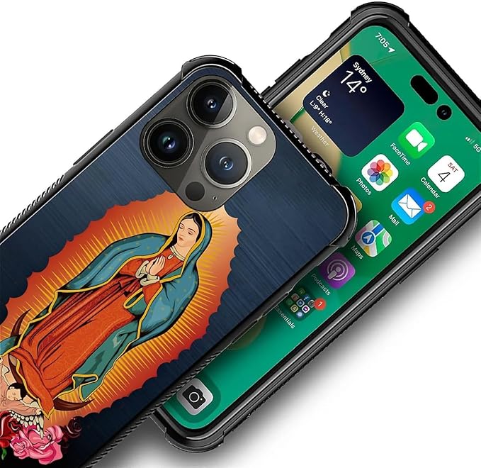 for iPhone 13 Pro Max Case, Red Virgen Guadalupe Pattern Graphic Design Girl Boy Soft Silicone Hard Acrylic Shock Protection for iPhone 13 Pro Max