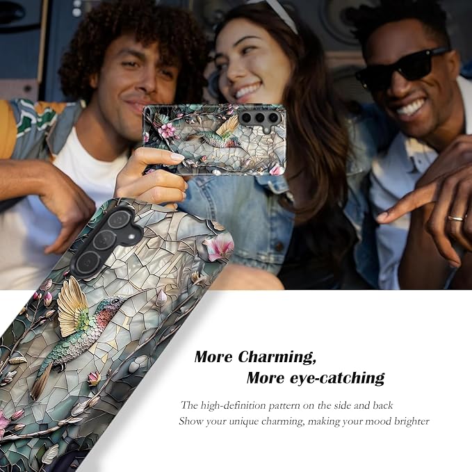 Compatible for Samsung Galaxy S26 Ultra 5G Case, Dual Layer Heavy Duty 2 in 1 Shockproof Protective Phone Case,Stained Glass Hummingbird Floral