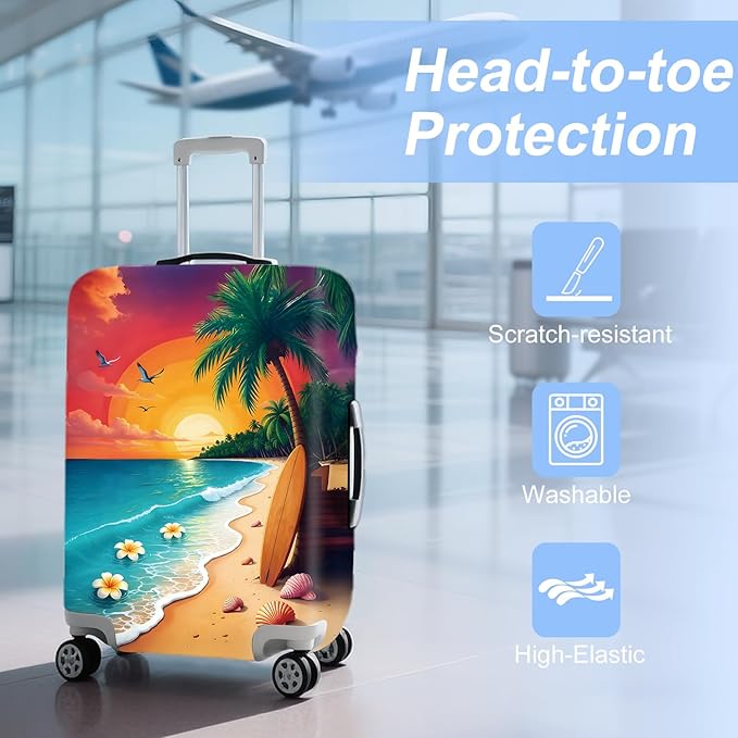 ANNA QUEEN Tropical Sunset Beach Luggage Cover,Stretchable Suitcase Protector Sleeve,Fit for 24-26 Inch Checked Baggage,Water Resistant & Durable Luggage Protector