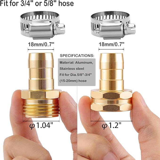 3 Set Garden Hose Repair Connector Kit with Clamps, Fit for 3/4" or 5/8" Garden Hose Fitting, Male and Female Hose Adapter, Water Hose Repair Kit