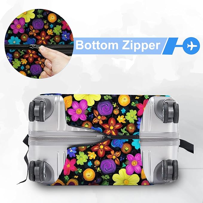 ANNA QUEEN Peace Flowers Travel Luggage Cover -Spring Stretchable Airplane Suitcase Protector Sleeve,Universal Washable Fit for 32-34 Inch Checked Baggage,Water Resistant Durable Luggage Protector