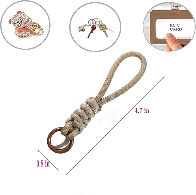 Colorful Braided Paracord Keychain, 12cm Length, Multi-Color Pack with Ring, Decorative Woven Rope Strap