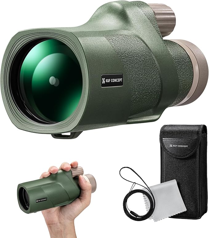 K&F Concept® 12X50 Monocular Telescope with Cleaning Cloth, FMC Lens & BAK4 Prism Telescopes for Adults, Sky Captain HD Monocular for Bird Watching Hunting Hiking Camping Travelling