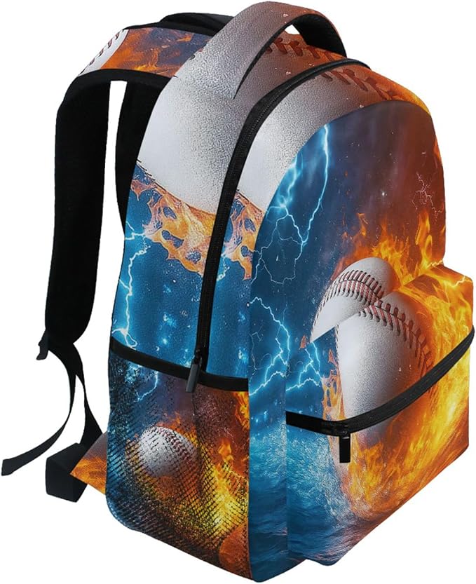 Wamika Baseball Ice Fire Boys Backpack Sports Ball School Backpacks Kids Girls Preschool Book Bag