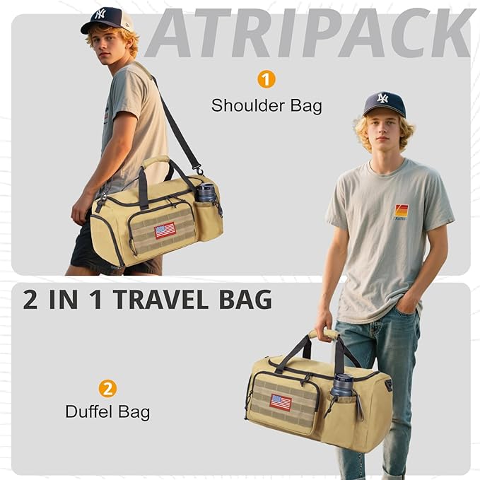 Tactical Gym Bag for Men, 60L Large Capacity Duffle Bags with Shoes Compartment, Sports Bag with wet compartment, Multi-functional Weekend Bags Suitable for Travel, Camping,hiking