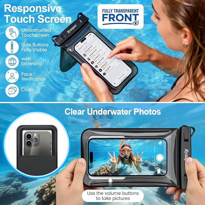 Rynapac IPX8 Waterproof Phone Pouch Floating, [Up to 8.5''] Double Space Waterproof Phone Case with Adjustable Lanyard for iPhone 17 16 15 Pro Max, Cell Phone Dry Bag for Beach Cruise Essentials 2026