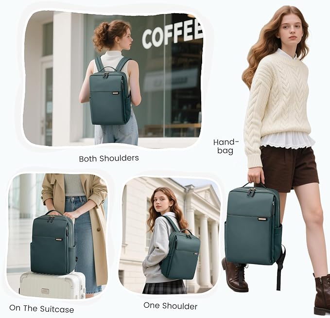 Laptop Backpack for Women, Work Business Traval Computer Backpacks with Laptop Compartment Waterproof Casual Daypack for Travel College,14Inch,DarkGreen