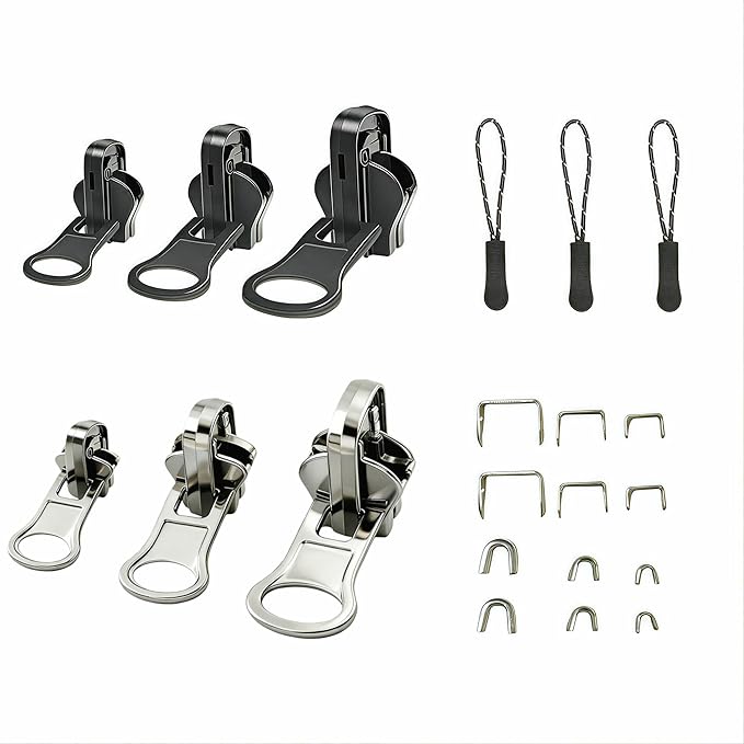 Universal Zipper Repair Kit - 3-Size Double-Sided Zipper Slider Zip Fixer Replacement for Quick Fix on Jackets, Luggage & Backpacks No-Sew Installation DIY Home & Outdoor Use