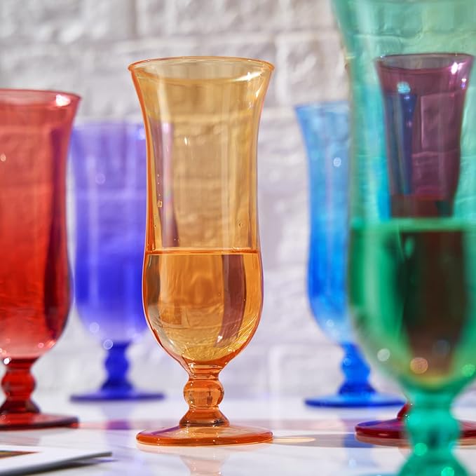 Unbreakable Pina Colada, Daiquiri, Frozen Cocktails & Juice Glasses, Hurricane Glassware, 14oz - 6 Set - Reusable Acrylic Dishwasher Safe Shatterproof BPA-free Plastic Cup, Tropical Cocktail Tall Cups
