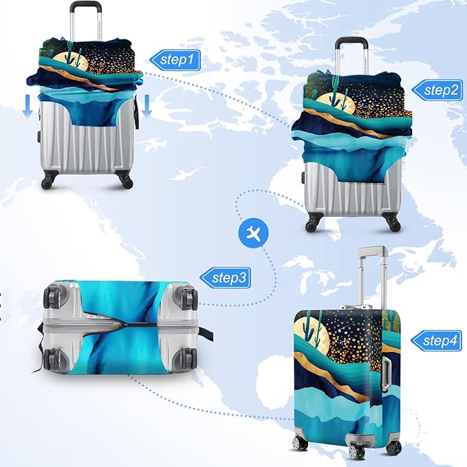 ANNA QUEEN Boho Night Desert Travel Luggage Cover -Stretchable Airplane Suitcase Protector Sleeve,Universal Washable Fit for 20-26 Inch Checked Baggage,Water Resistant Durable Luggage Protector