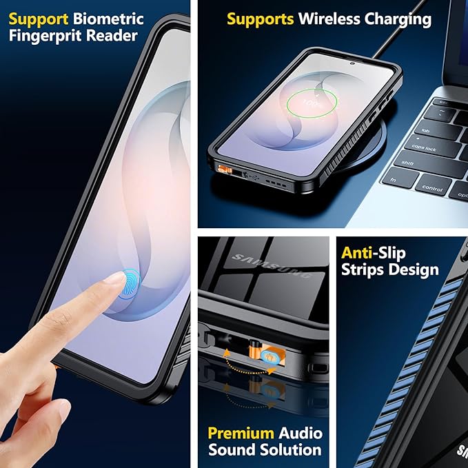 SPIDERCASE Designed for Samsung Galaxy S26 Case Waterproof,Built-in Screen & Camera Lens Protector[IP68 Underwater] [Military Grade Shockproof] Full Body Protection Phone Case,Black/Clear