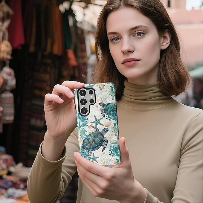 for Samsung Galaxy S25 Ultra Case,HL2 Ocean Sea Turtle Nautical Map Hybrid 2 Layer Hard Shell Silicone Protective Pattern Design Case