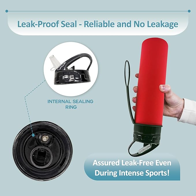 Collapsible Water Bottles 15oz, Odorless BPA-Free Silicone, Leak-Proof Foldable Reusable Bottle - Perfect for Cruise Travel Sports Gym Hiking Camping Cycling - Red