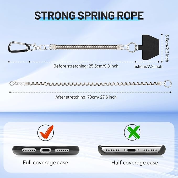 takyu Phone Tether, 2PCS Phone Leash Anti-theft Phone Strap with 2*Tab and 2*Carabiner for Hiking Climbing Shopping Fit for iPhone Samsung Most Smartphones (Silver)