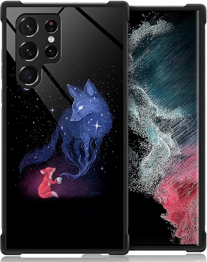 for Samsung Galaxy S23 Ultra Case, Galaxy Fox Wolf Pattern Graphic Design Girl Boy Soft Silicone Hard Acrylic Shock Protection for Samsung Galaxy S23 Ultra