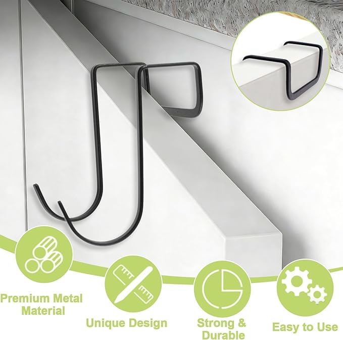 6Pcs Over Cabinet Double Hooks, Stainless Steel Over Cupboard Door Towel Hanger Multi-Purpose S-Shaped Hooks for Kitchen,Bathroom (Black)