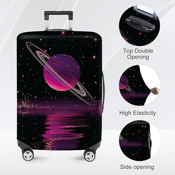 ANNA QUEEN Cosmic Purple Saturn Luggage Cover-Stretchable,Water Resistant & Durable Suitcase Protector,Universal Washable Fit for 32-34 Inch Checked Baggage