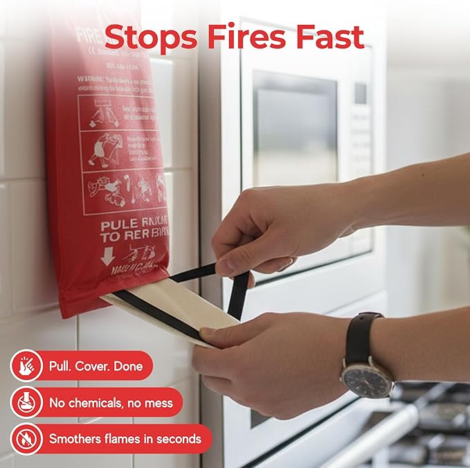 Sierra Madre Emergency Fire Blanket for Home and Kitchen – 100% Fiberglass Fire Suppression Blanket (40x40) for Car, Office & Camping – Instantly Smothers Flames – Lightweight & Reusable (Pack of 4)
