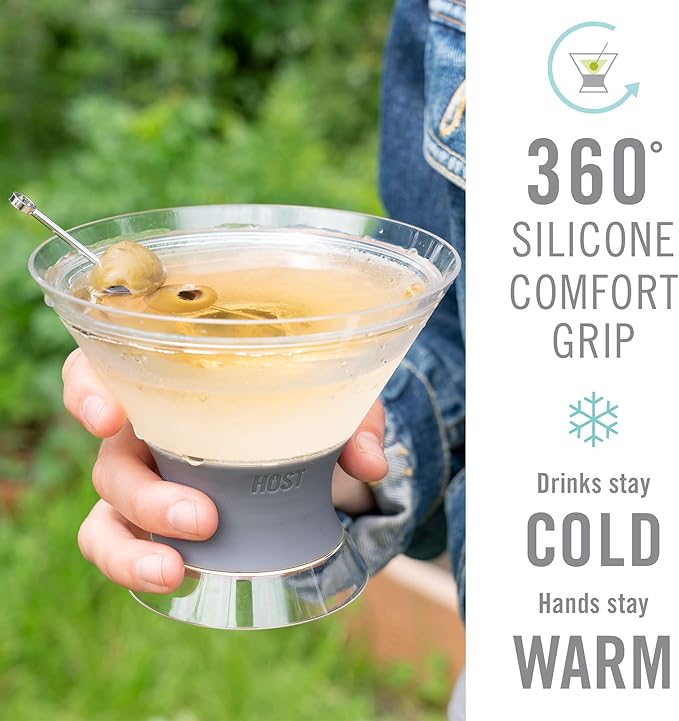 HOST Freeze Insulated Martini Cooling Cups, Plastic Freezer Gel Chiller Double Wall Stemless Cocktail Glass Set of 2, 9oz Punch Pink