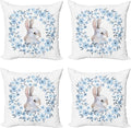 Ambesonne Watercolor Flower Decorative Throw Pillow Case Pack of 4, Bunny Rabbit Portrait in Floral Wreath Illustration Country Style, Cushion Cover for Couch Living Room Car, 24", Blue White