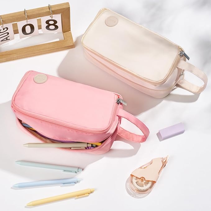 Sooez Pencil Case, Large Pencil Pouch Pencil Bag with Pull-Out Organizer for Quick Access, Cute Pencil Case with Sturdy Zipper, Aesthetic School Supplies for Girls Boy Women, Pink