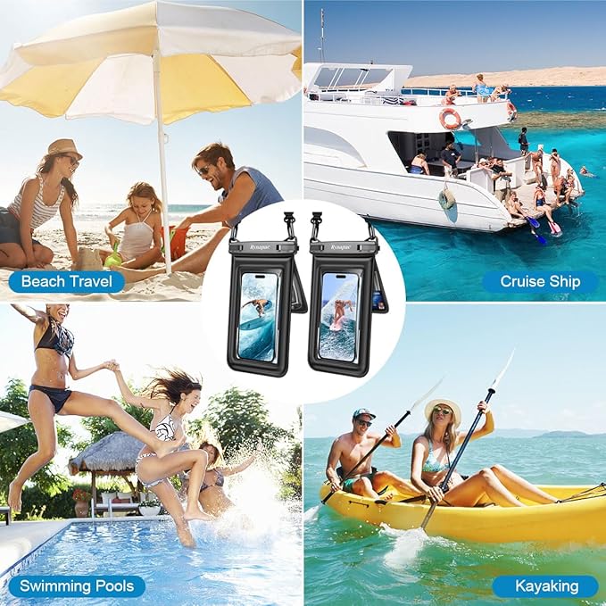 [Up to 8.5''] Floating Waterproof Phone Pouch 2 Pack, IPX8 Double Space Waterproof Phone Case with Lanyard for iPhone 17 16 15 Pro Max, Galaxy S26 Ultra, Cellphone Dry Bag Beach Cruise Essentials 2026