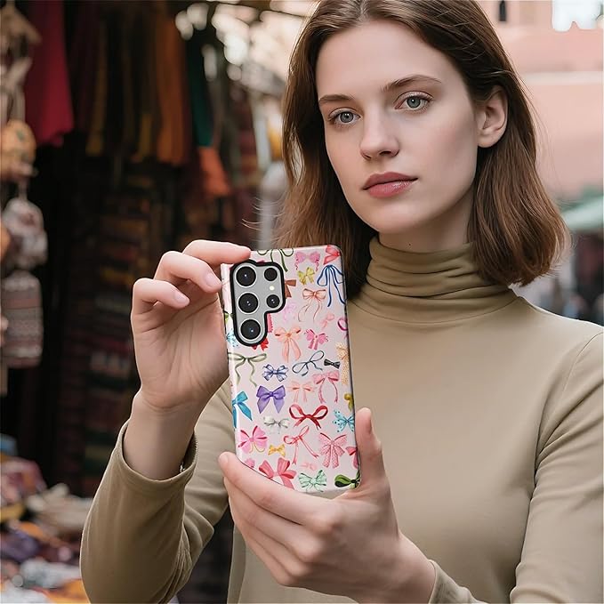 for Samsung Galaxy S25 Ultra Case,HL2 Aesthetic Color Bow Tie Hybrid 2 Layer Hard Shell Silicone Protective Pattern Design Case