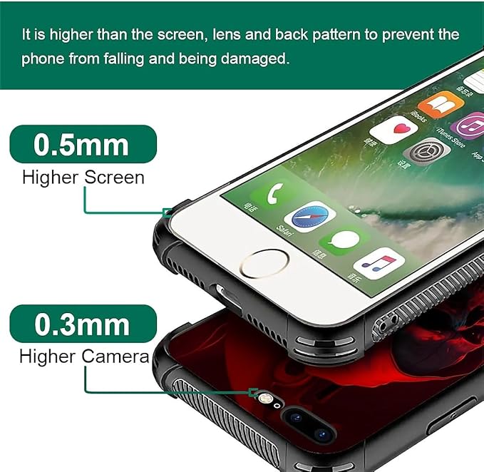 for iPhone 7 Plus/8 Plus Case, Gestures Funny Skull Pattern Graphic Design, Soft Silicone Hard Acrylic Shock Protection