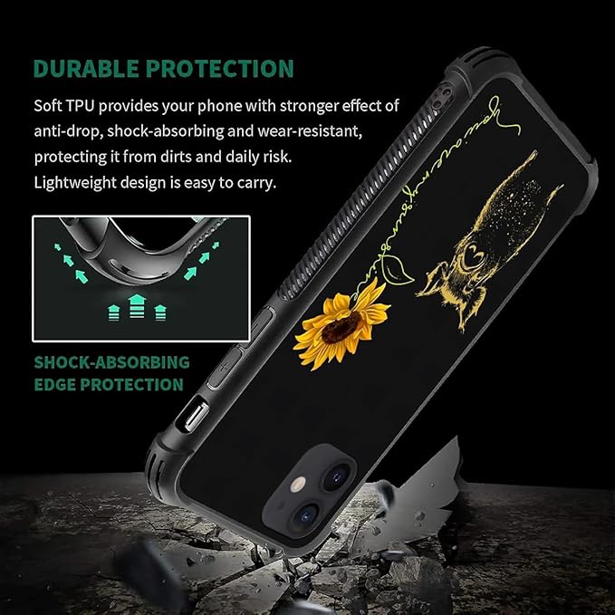 for iPhone 12 Mini Case, Pig Sunflower Yellow Sunshine Pattern Made of Soft Silicone Hard Acrylic Shock Protection for iPhone 12 Mini
