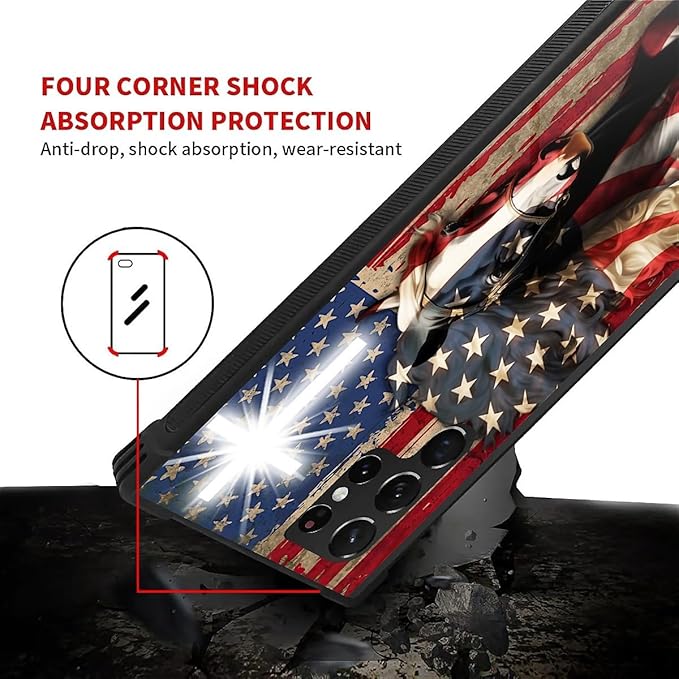 for Samsung Galaxy S23 Ultra Case, Red American Flag Horse Cross Pattern Graphic Design Girl Boy Soft Silicone Hard Acrylic Shock Protection for Samsung Galaxy S23 Ultra