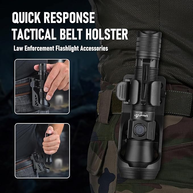 ULTRAFIRE Tactical EDC Flashlight with Holster,1350 High Lumens Rechargeable Police Flashlight with Belt Holder,Zoomable LED Flashlights for Emergency,Law Enforcement Torch E5
