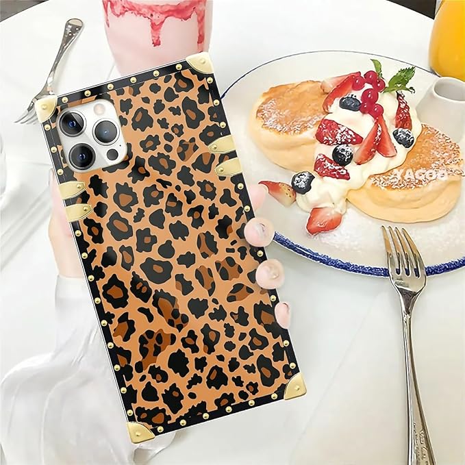 Compatible with iPhone 12 Case, Brown Leopard Texture Luxury Golden Decoration for Girl Women Soft TPU Shockproof Protective Hard PC Back for iPhone 12 Pro