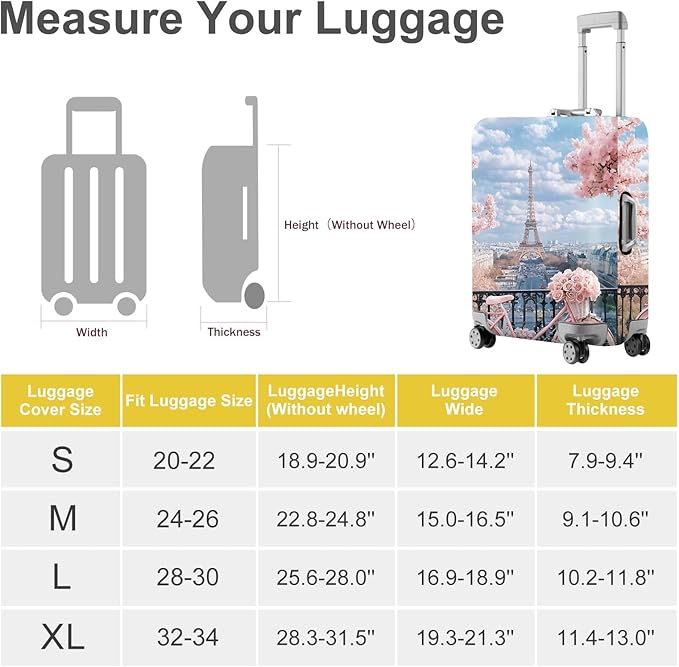 ANNA QUEEN Paris Eiffel Tower Luggage Cover, Romantic City Travel Suitcase Protector for 24-26 Inch Luggage