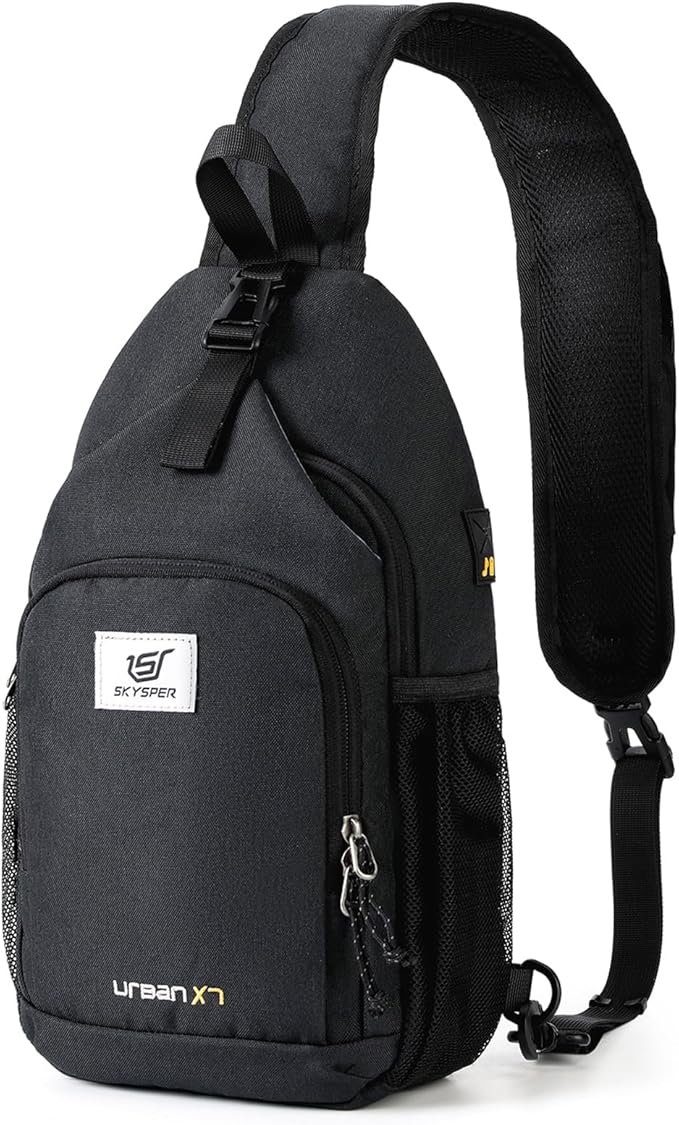 SKYSPER Sling Bag RFID Crossbody Sling Backpack Cross Body Shoulder Bag Travel Hiking Daypack for Women Men(Black)