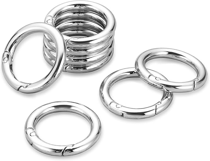 Gkeygo Key Ring Clip, 1 Inch Keychain Rings, 8 Pack Round Carabiner Clip for Keys, Buckle, Bags, Purses - Key Chain Hooks Replacement Keychains Lanyard DIY Crafts, Silver