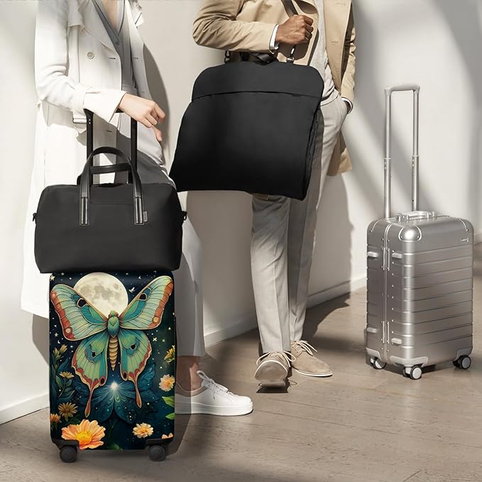 Moonlit Butterfly Flower MothTravel Luggage Cover -Stretchable Airplane Suitcase Protector Sleeve,Universal Washable Fit for 28-30 Inch Checked Baggage,Water Resistant Durable Luggage Protector
