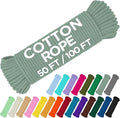 TECEUM Cotton Rope 3/16” (5 mm) – 50 FT – Strong All-Purpose Braided Rope – Natural Cotton – for Crafting, Сamping, Clothes Line, DIY, Indoor & Outdoor Use – Soft Sage