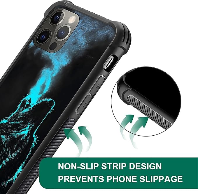 for iPhone 11 Pro Case, Blue Breathing Wolf Pattern Graphic Design Girl Boy Soft Silicone Hard Acrylic Shock Protection for iPhone 11 Pro