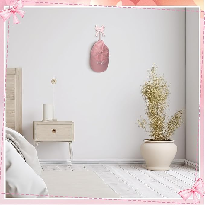 CroBlissful 1 Pcs Coquette Iron Pink Bow Hook Home Decorative Multi-Purpose Knot Wall Hook for Door Hanger Coat Hat Towel for Bathroom Kitchen Living Room Home Decor, 5.31 x 3.74 inch