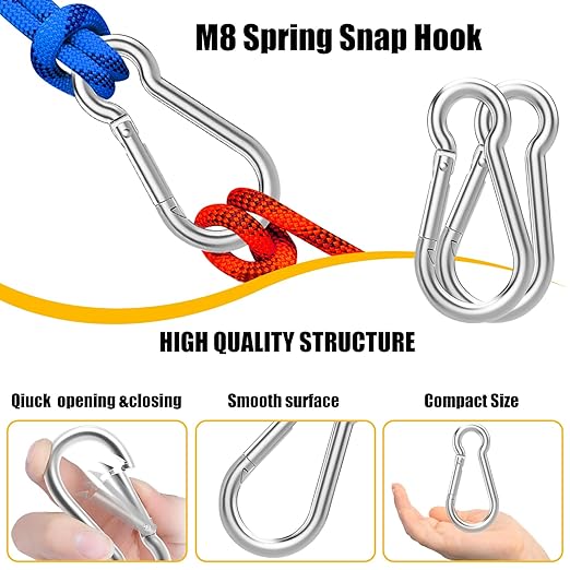 EPHECH 30PCS 3" Heavy Duty Spring Snap Hook, M8 5/16" Galvanized Steel Snap Hook Carabiner Quick Link Carabiner Clip, 500LBS Holding Capacity Quick Link Keychain for Swing Hammock Gym Outdoor